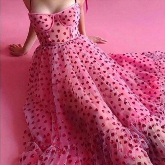Metallic Heart Print Mesh Midi Dress Betsey Johnson
